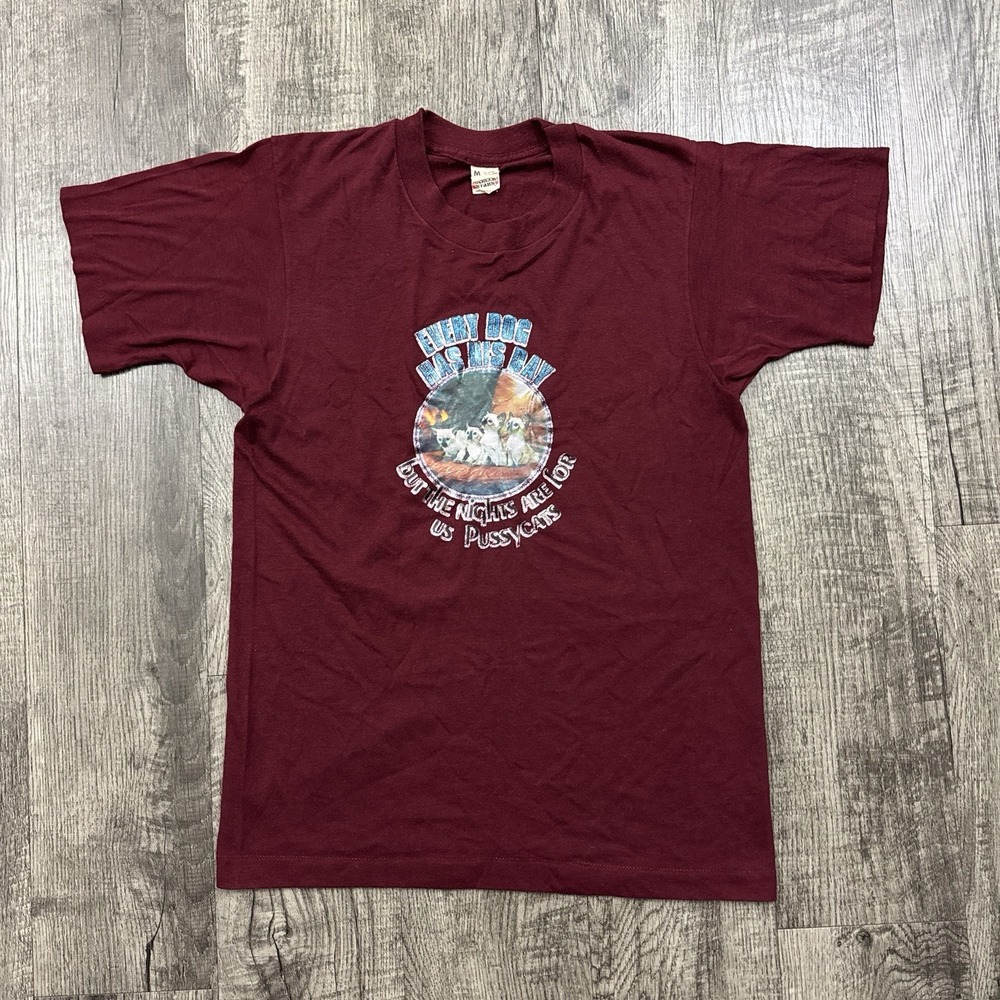 Vintage Pussycat Funny Humor T Shirt Burgundy Screen Stars M